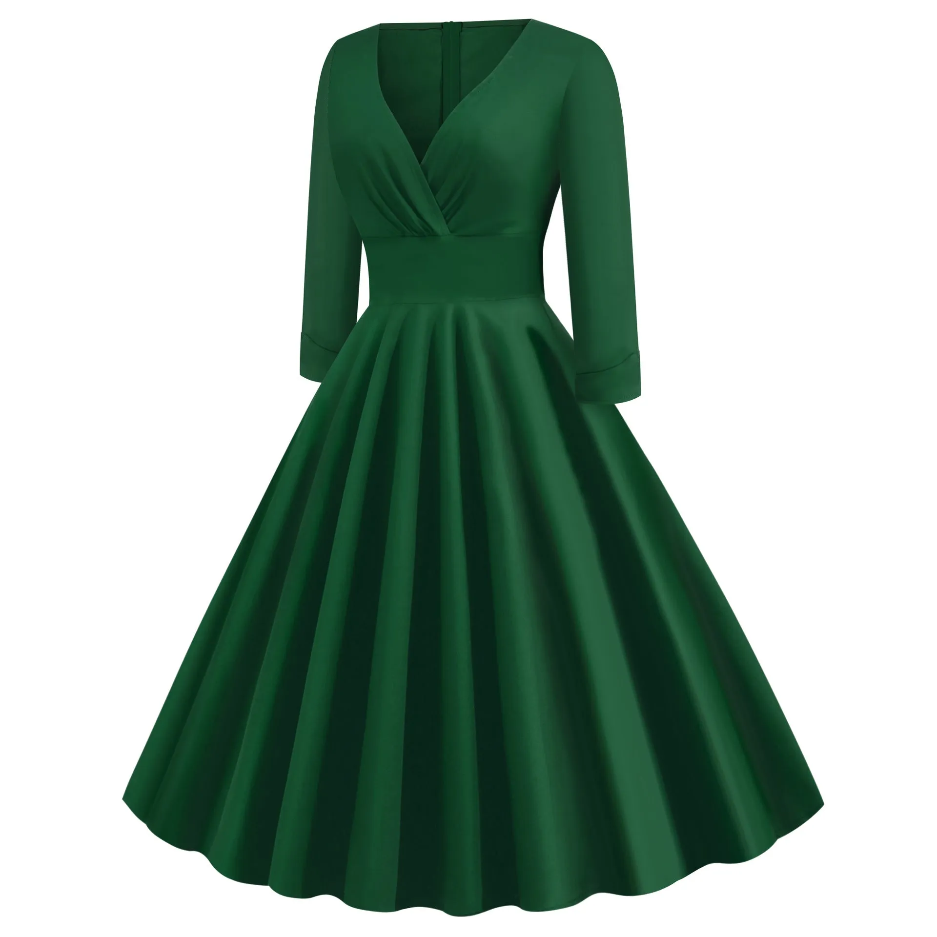 V-neck Long-Sleeved Retro A-Line Dress Cotton Dress Tutu
