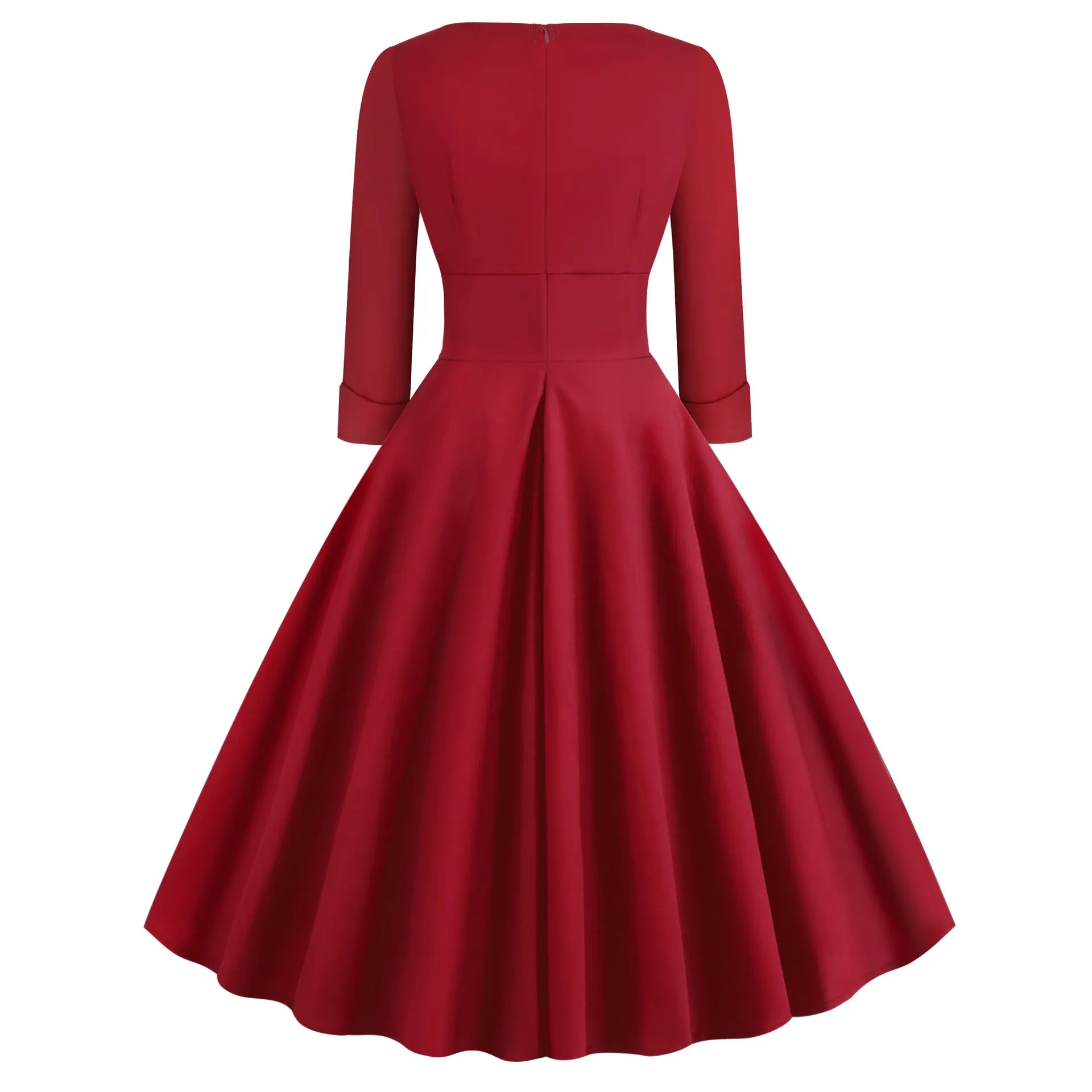 V-neck Long-Sleeved Retro A-Line Dress Cotton Dress Tutu