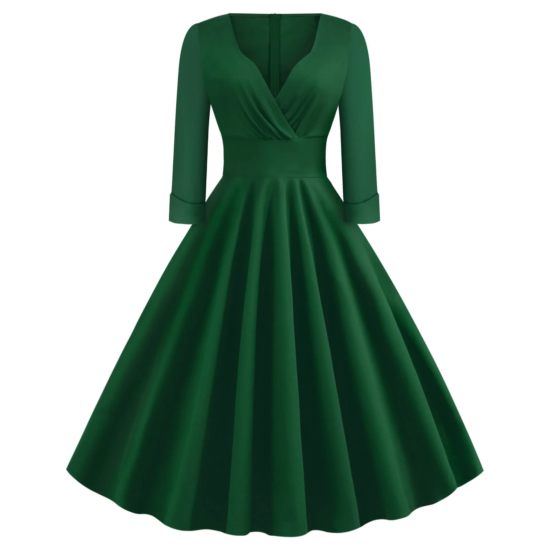 V-neck Long-Sleeved Retro A-Line Dress Cotton Dress Tutu
