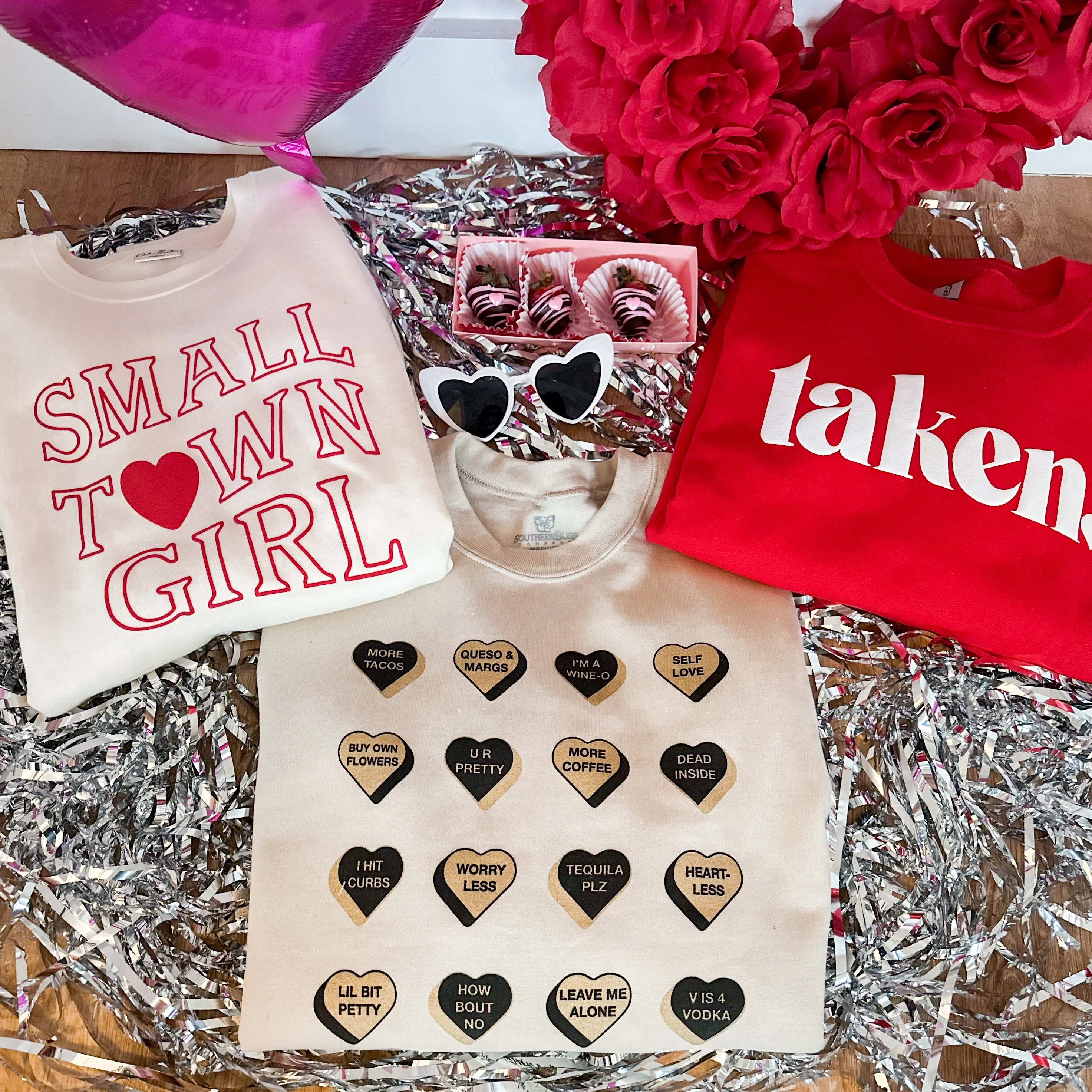 Valentine Small Town Girl Puff Print Ever So Soft Long Sleeve Graphic Pullover Sweatshirt *FINAL SALE*