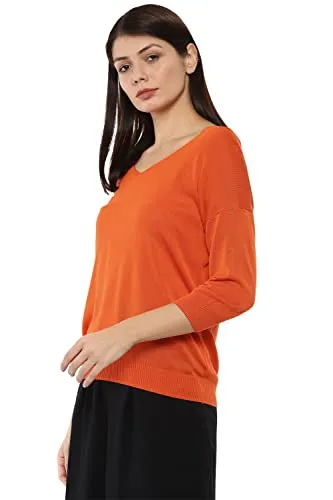 Van Heusen Women's Classic Acrylic Sweater (VWSWMRGFC66775_Orange_L)