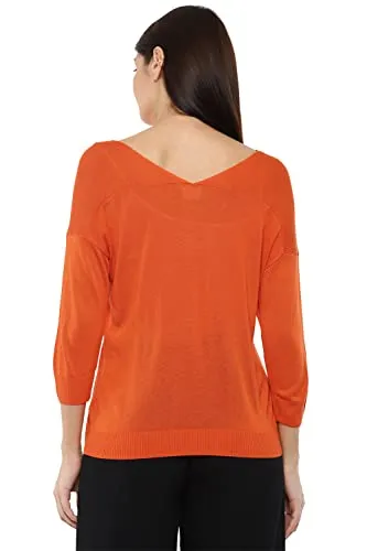 Van Heusen Women's Classic Acrylic Sweater (VWSWMRGFC66775_Orange_L)