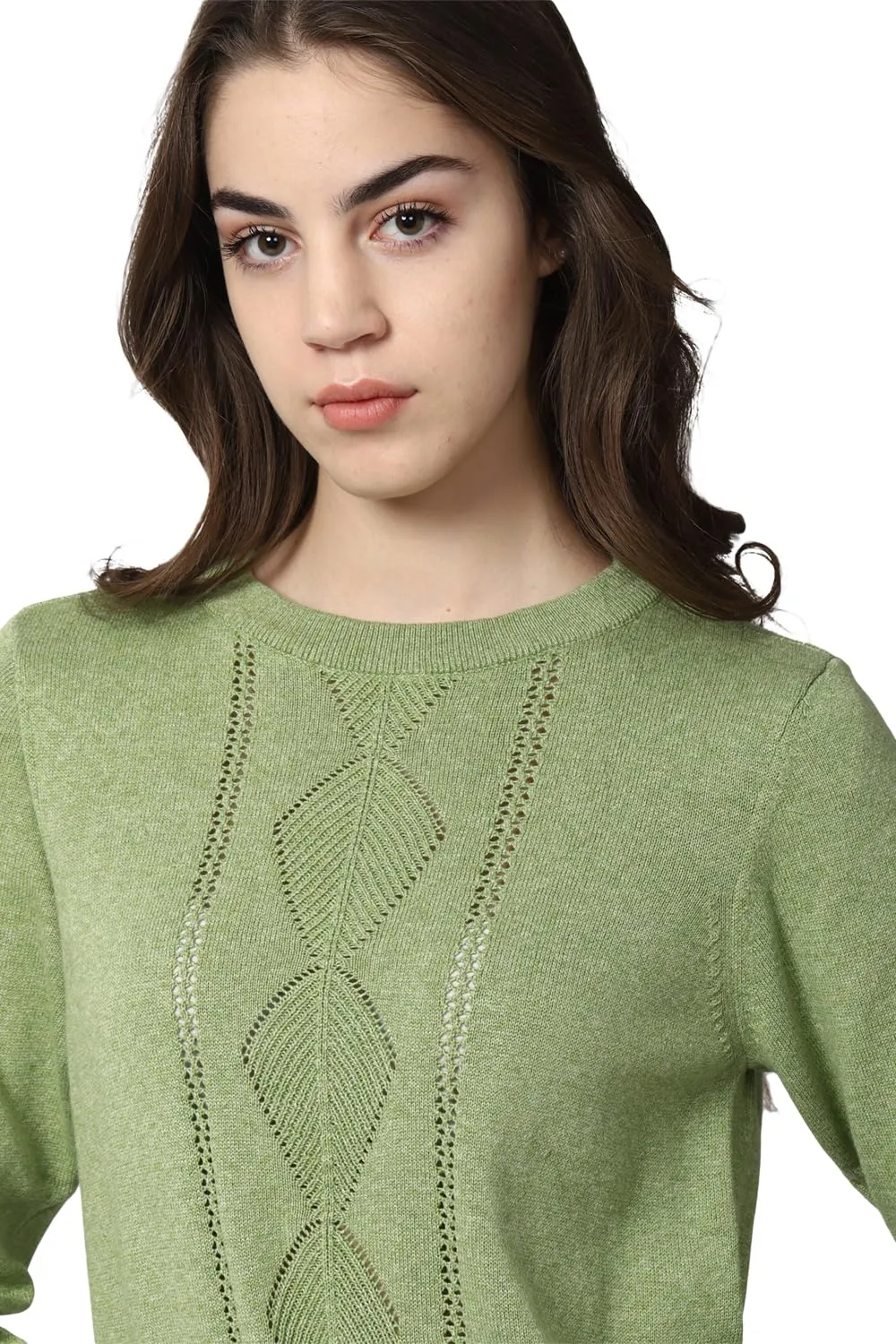 Van Heusen Women's Cotton Casual Sweater (VWSWURGFK89240_Green