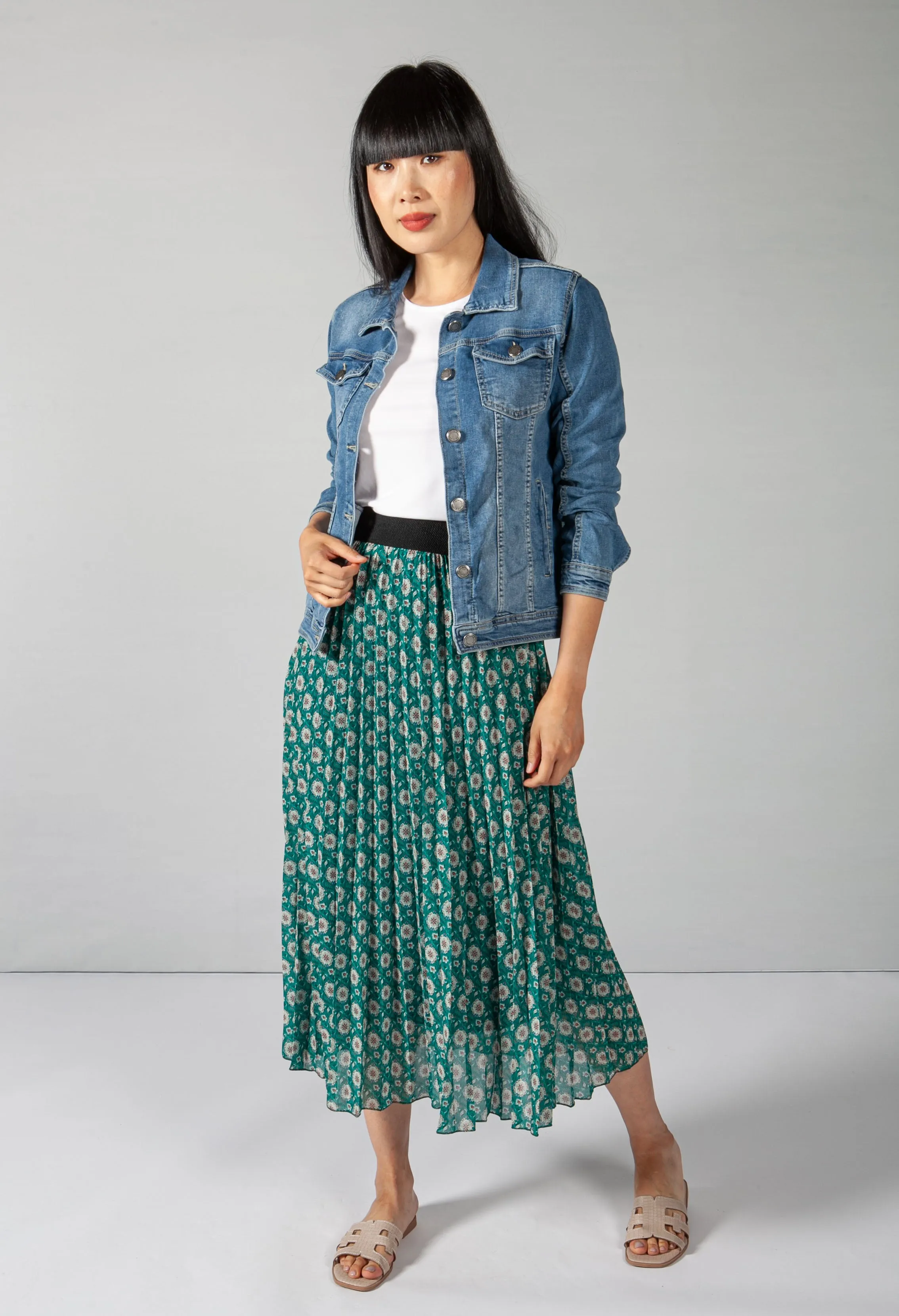Vintage Print Green Skirt