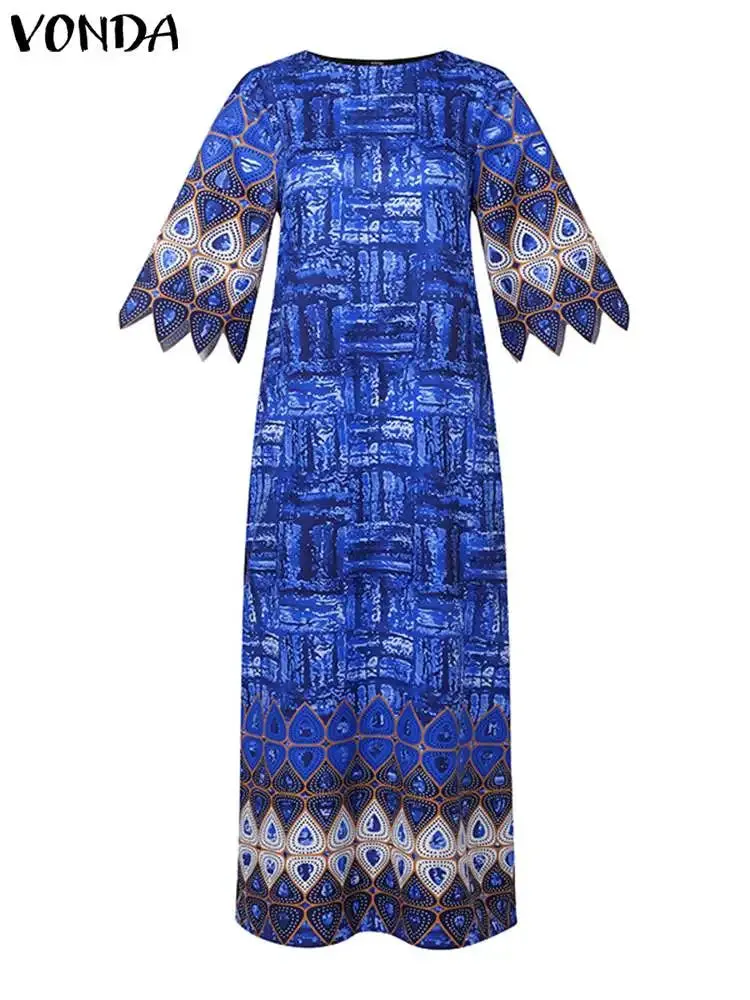 VONDA Women Summer Party Maxi Dress 2024 Printed Bohemian Long Sundress Loose Robe Vintage Flare Sleeve Party Streetwear Dress