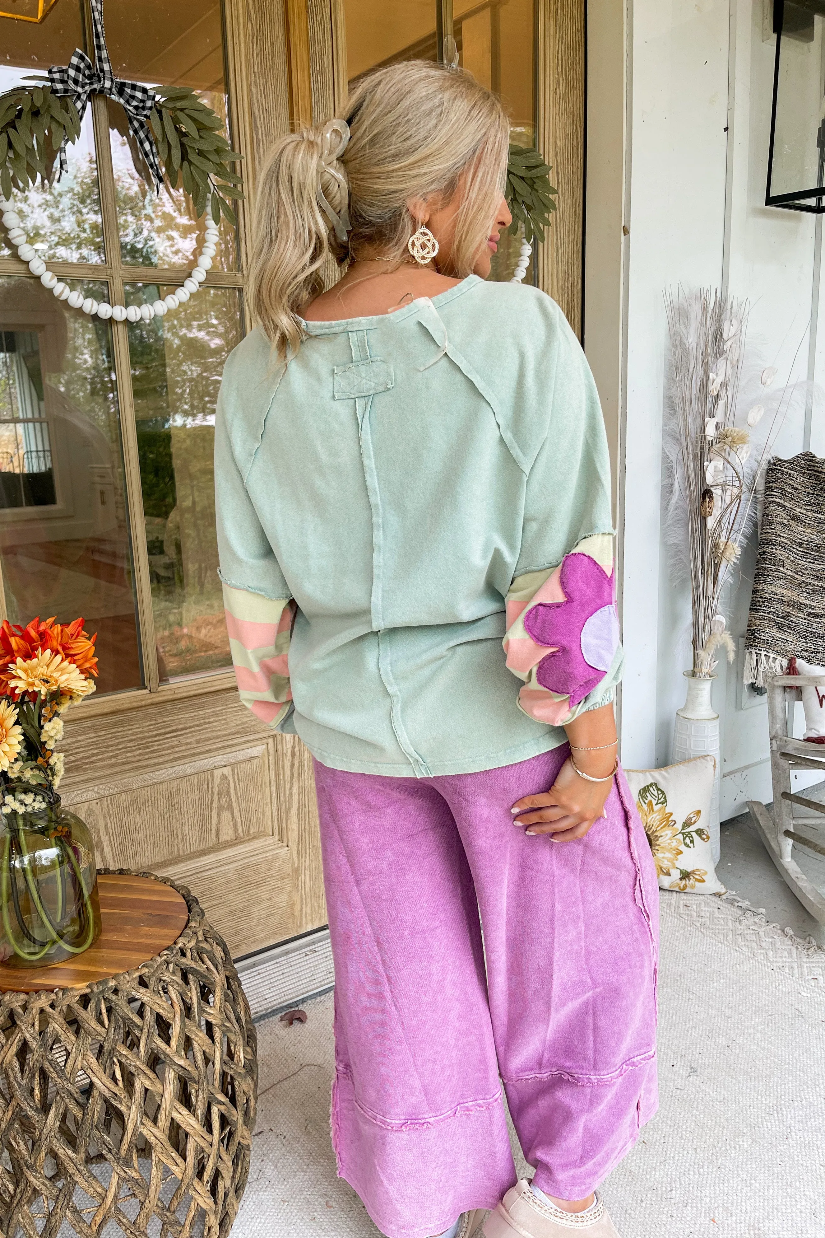 Walden Flower Patch Terry Knit Washed Long Sleeve Pullover [S-L] *1x-3x coming soon*