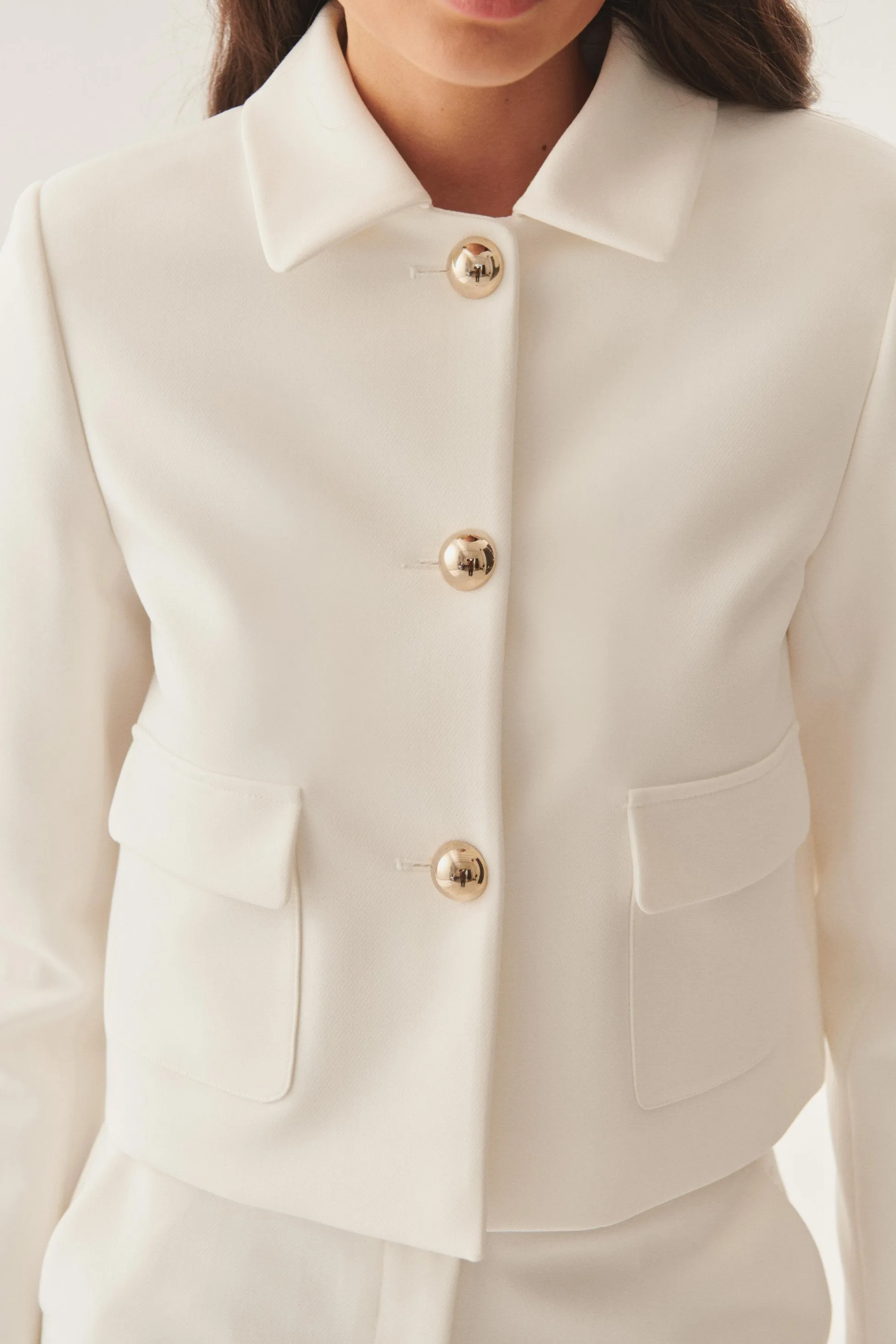 White Structured Cropped Blazer