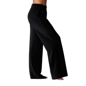 WIDE LEG BRUSHED RIB PANT - EBONY