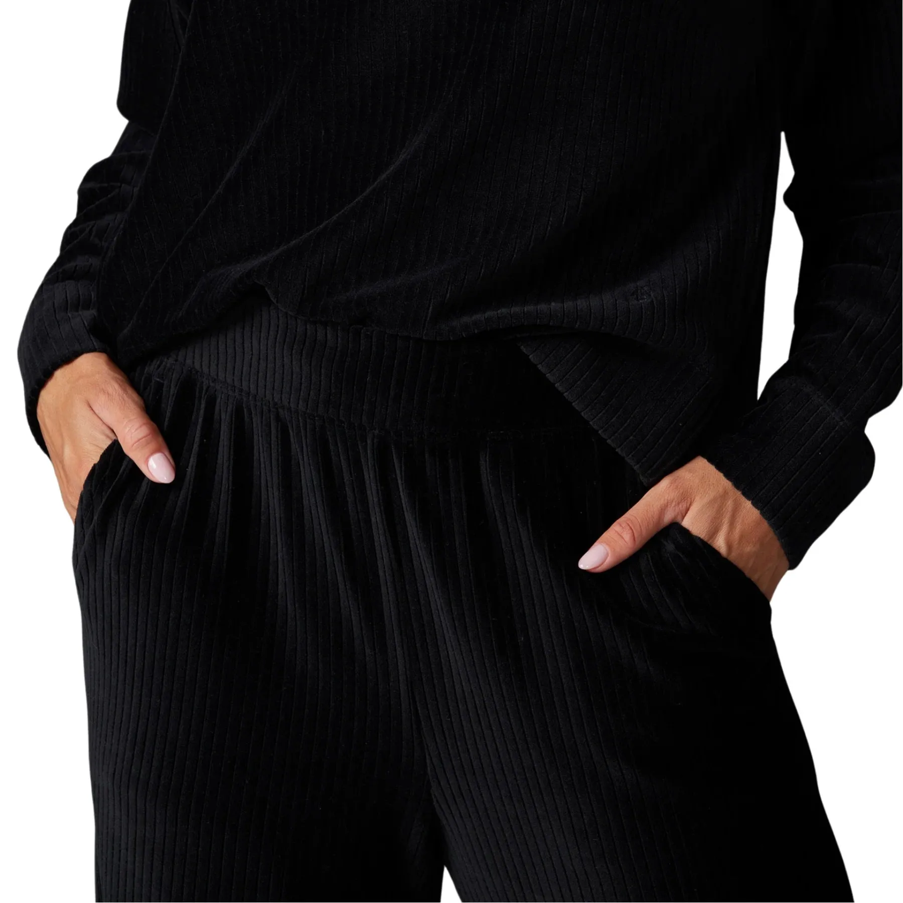 WIDE LEG BRUSHED RIB PANT - EBONY