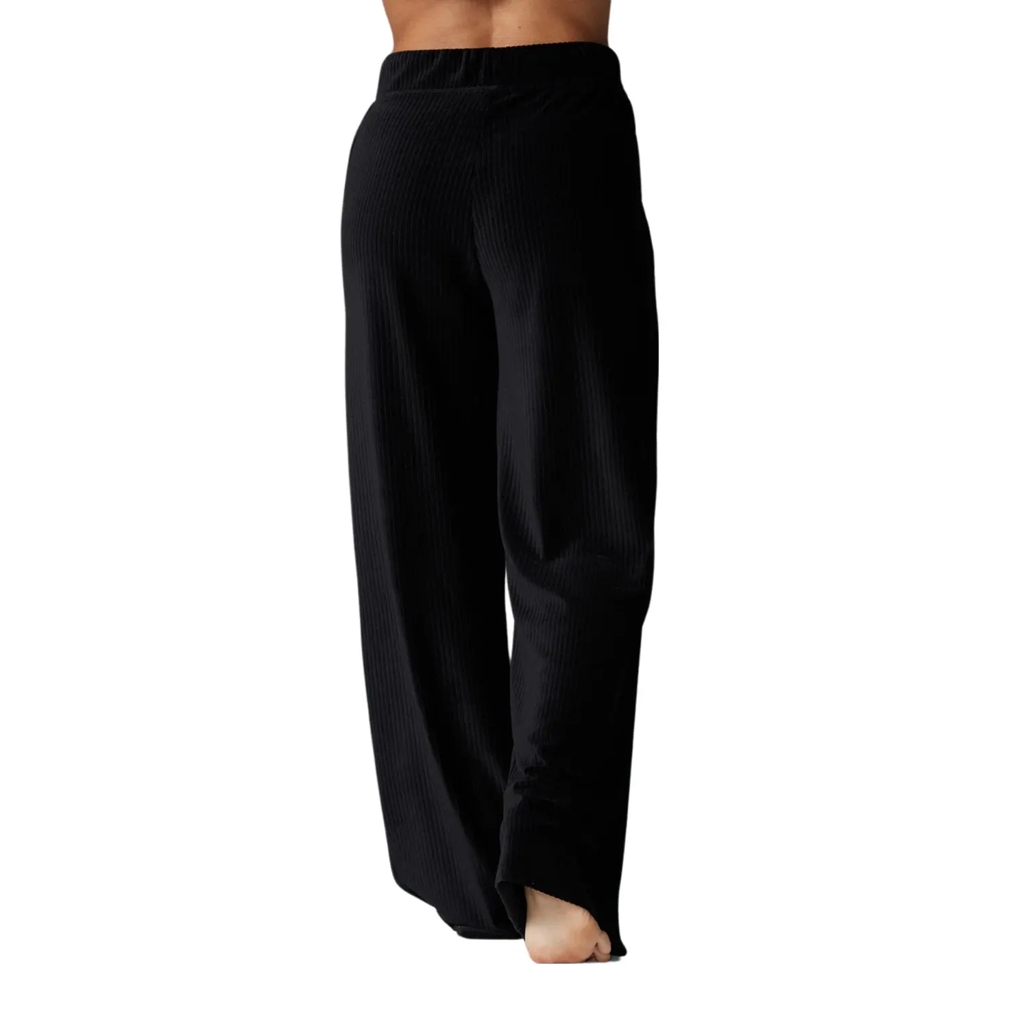 WIDE LEG BRUSHED RIB PANT - EBONY