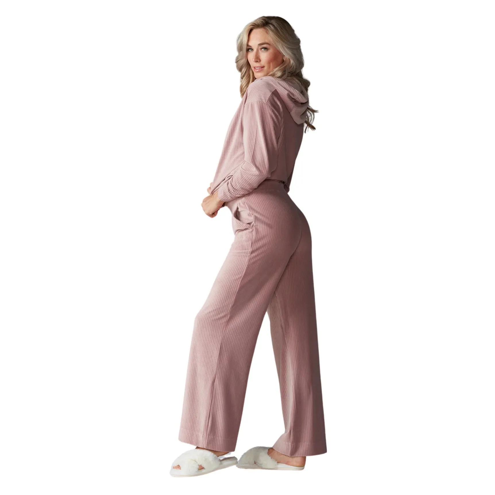 WIDE LEG BRUSHED RIB PANT