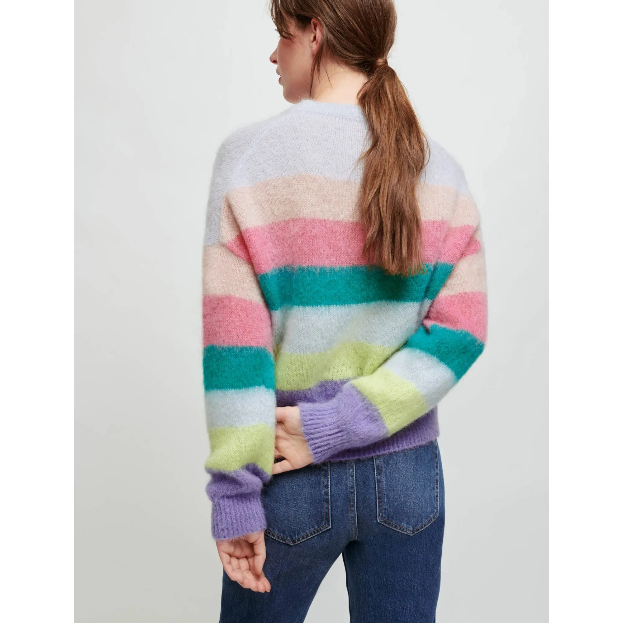 Women Brushed Mohair Striped Pullover - Multi-Coloured