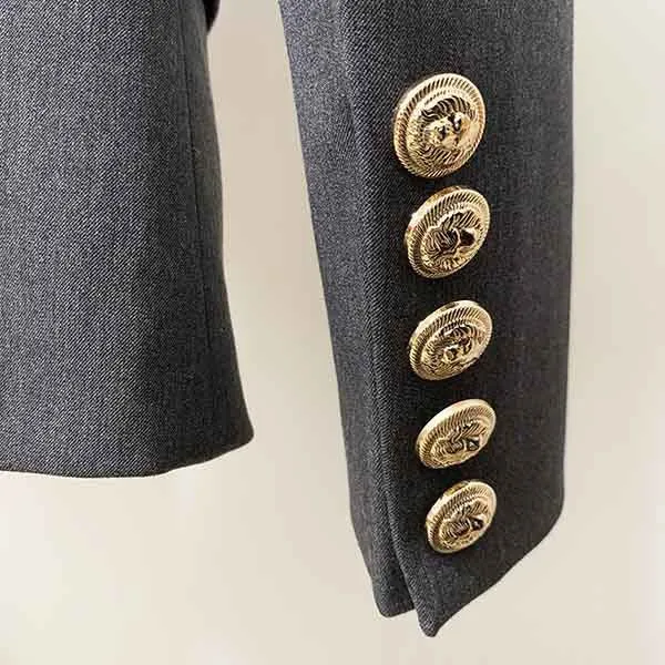 Women's Coats Grey Jacket Long Sleeves Blazer Breasted Coat
