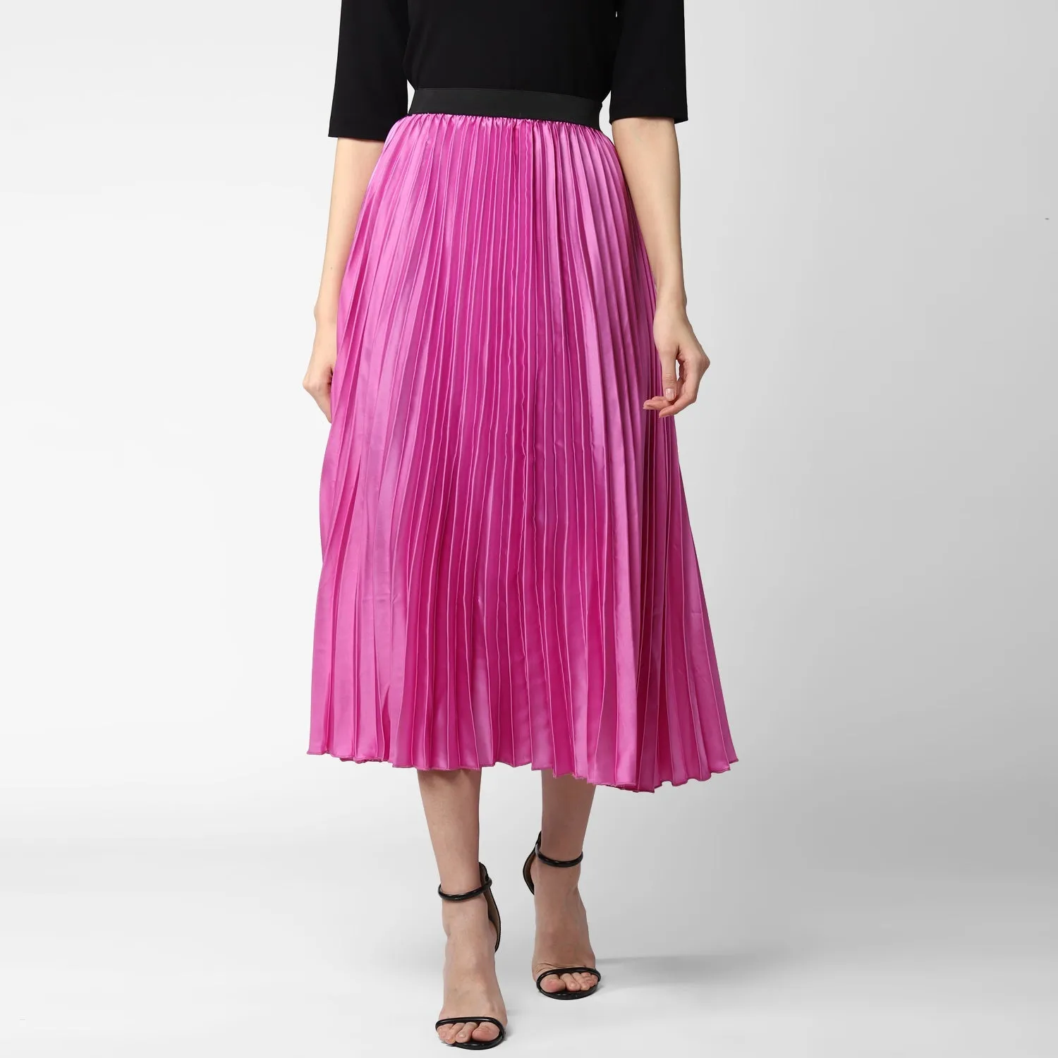 Women's Lavender Satin Pleated Skirt - StyleStone