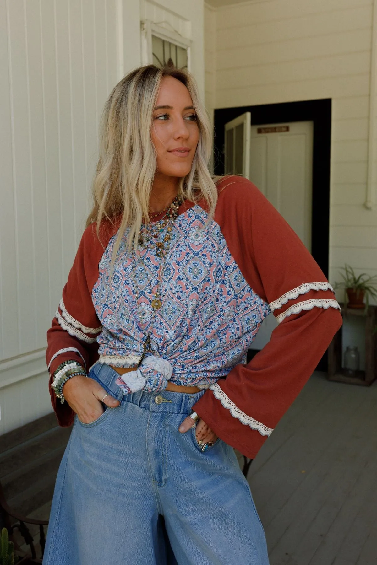 Wonder Valley Mix Print Top - Red