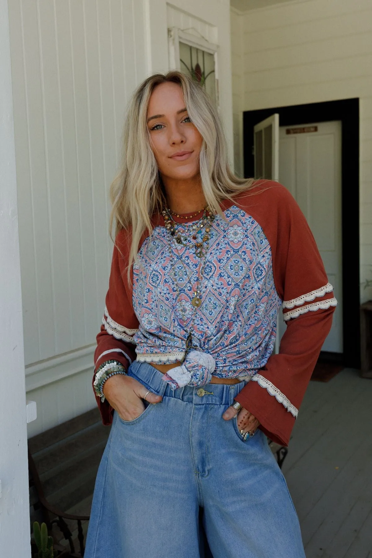 Wonder Valley Mix Print Top - Red