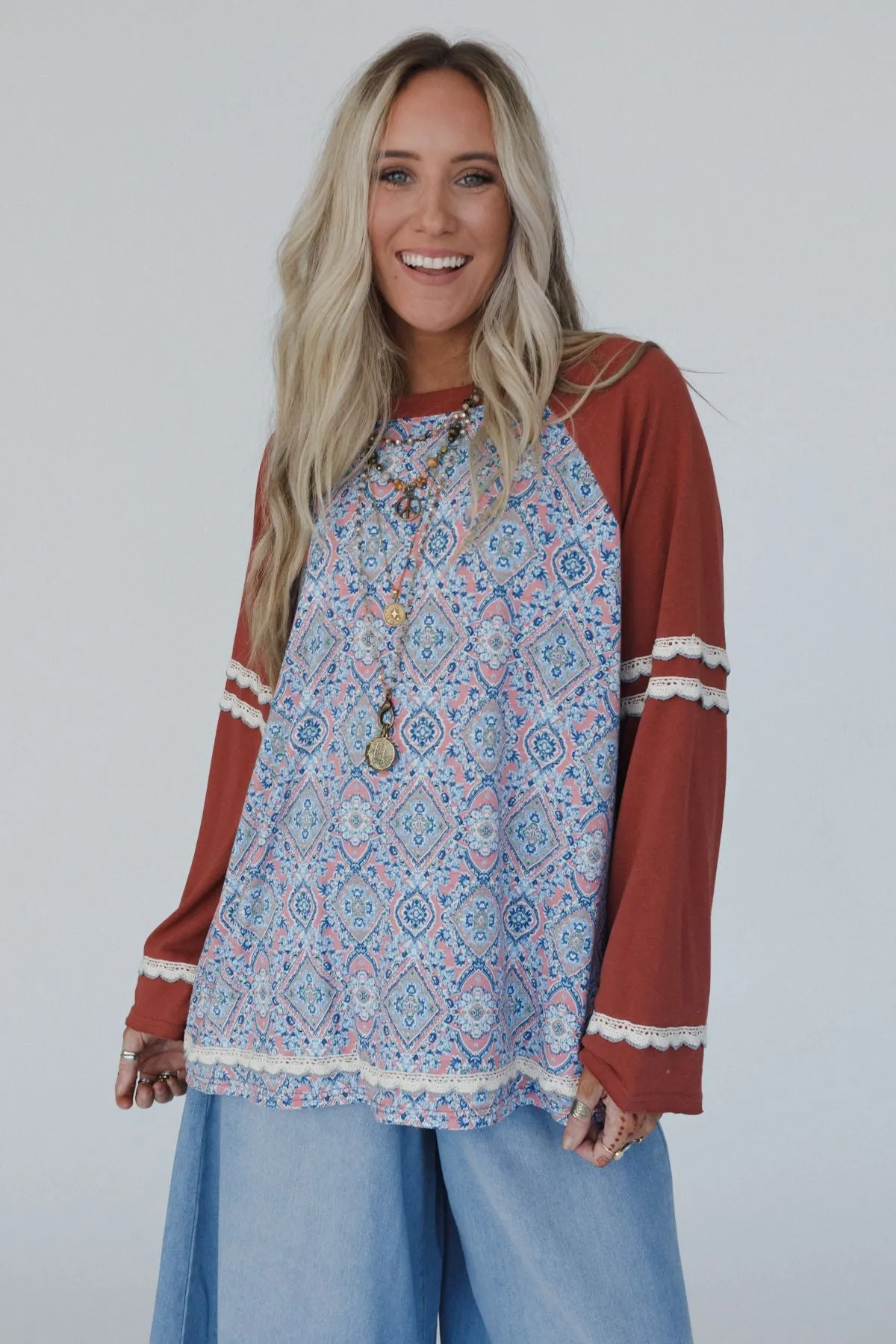 Wonder Valley Mix Print Top - Red