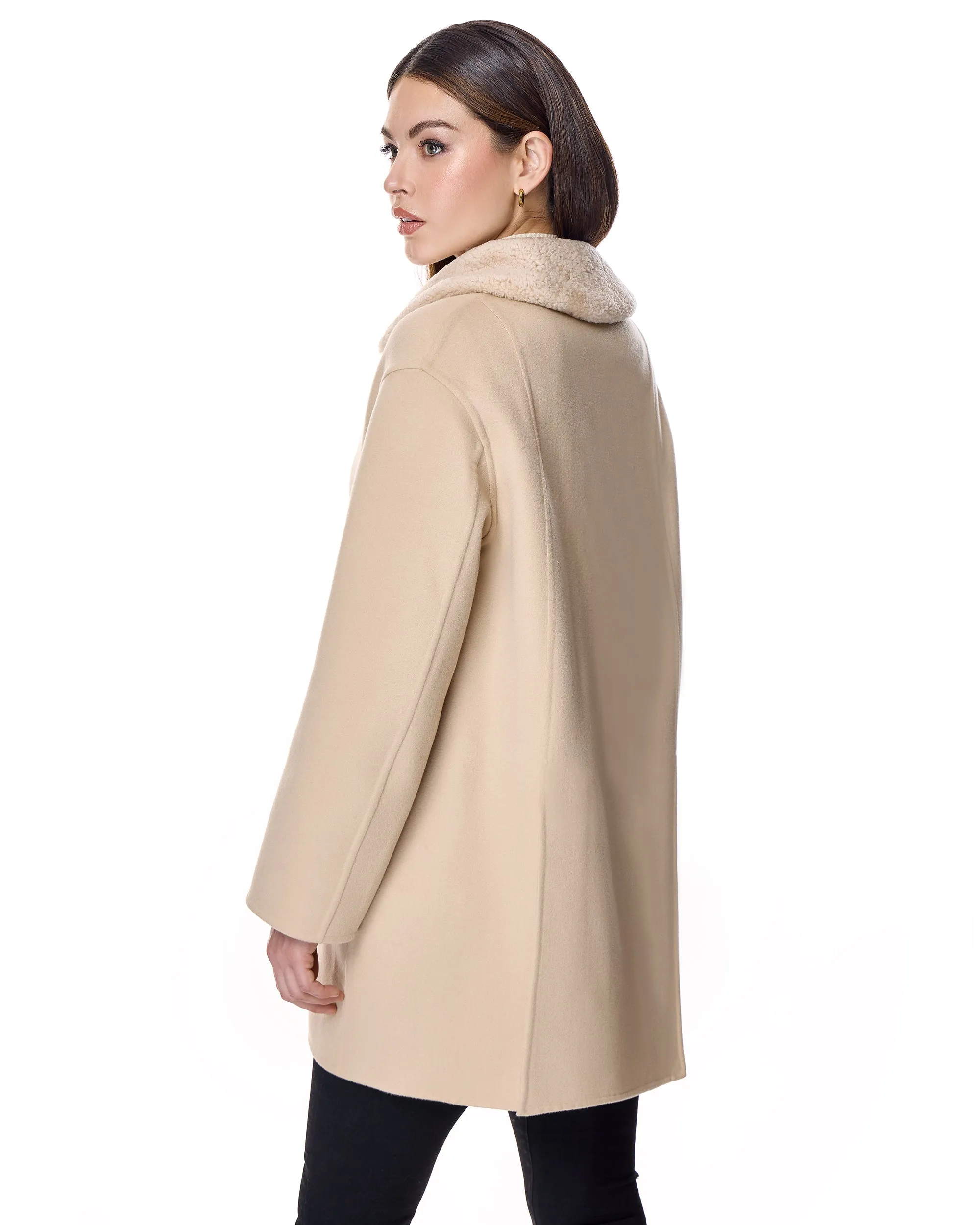Woolblend Walking Coat with Shearling Trim