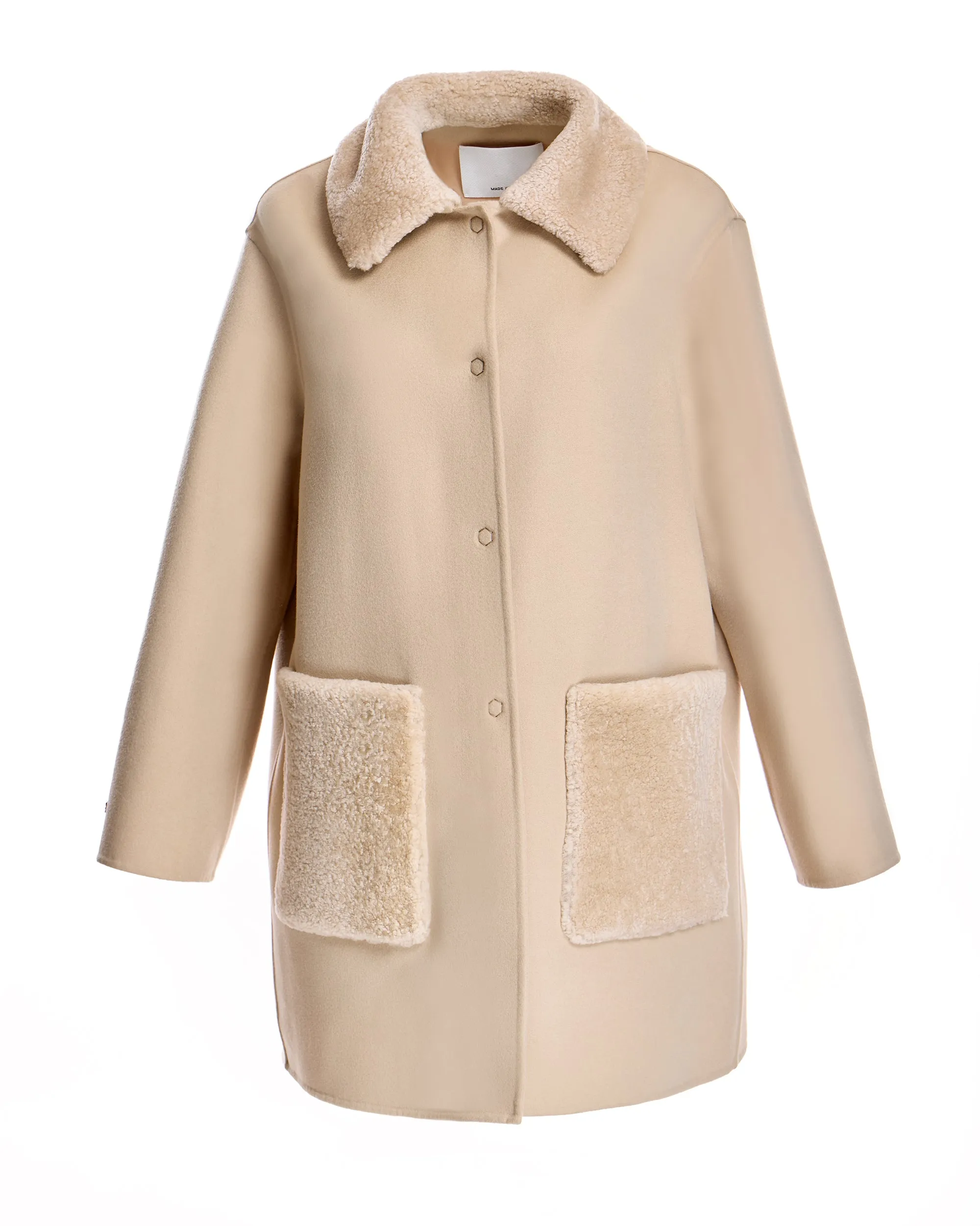 Woolblend Walking Coat with Shearling Trim